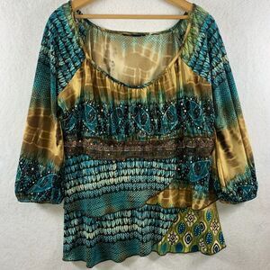 Womens Y2K Babydoll Top Sz XL Fairy Grunge Tiered Ruffle Lace Sequin Boho Office